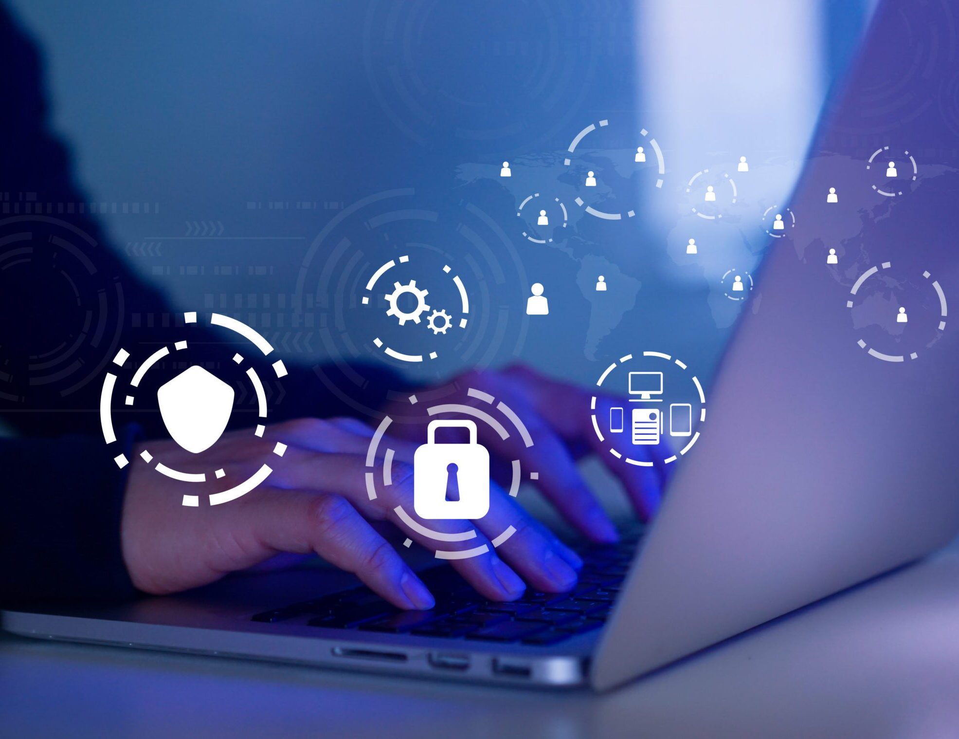 close up programmer man hand typing on keyboard laptop for register data system or access password and writing configuration for protection with virtual interface of cyber security at dark operation room , concept